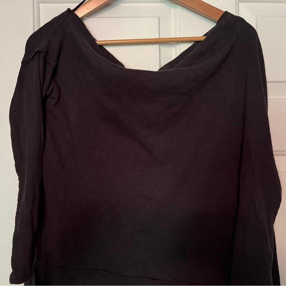 We The Free Asymmetrical Ribbed Dark Gray Top S